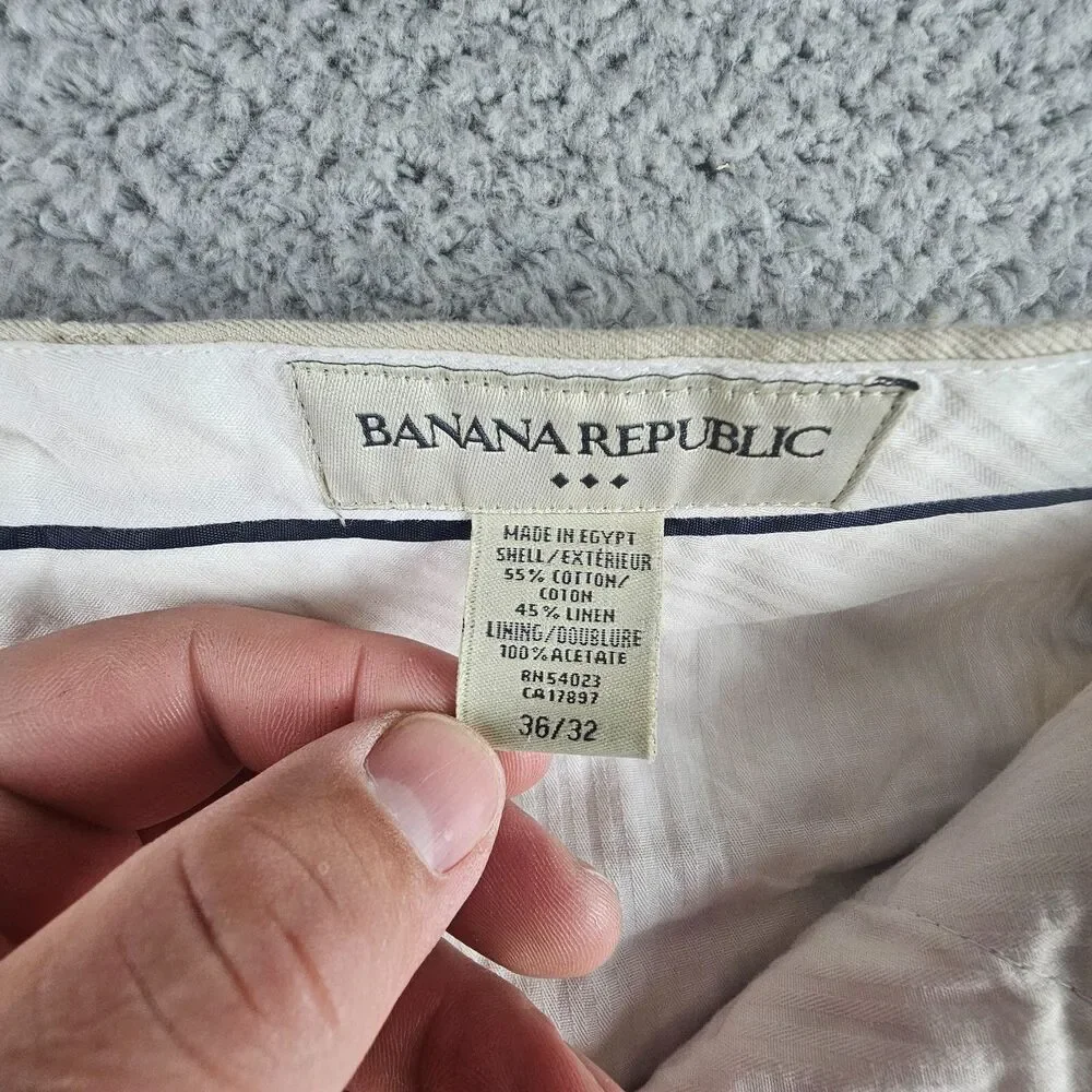 Banana Republic Pants Mens 36x31* Beige Linen Cotton Flat Front Lined Casual